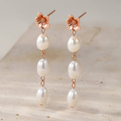 Boucles d’Oreill Goutte Fleur et Perle Argent Sterling