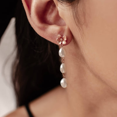 Boucles d’Oreill Goutte Fleur et Perle Argent Sterling