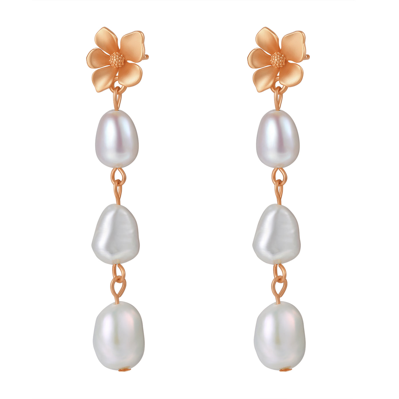 Flower and Pearl Drop Earrings Sterling Silver