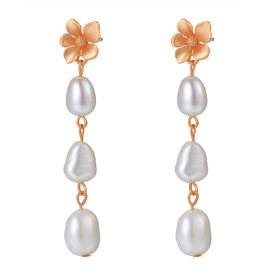 Flower and Pearl Drop Earrings Sterling Silver