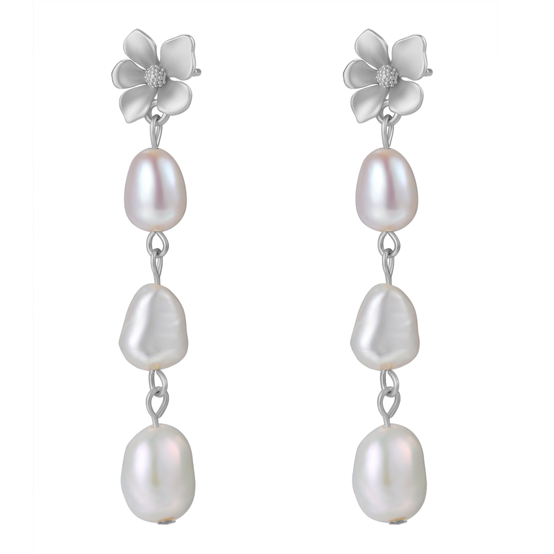 Flower Square Baroque shops Pearl Earrings Sterling Silver