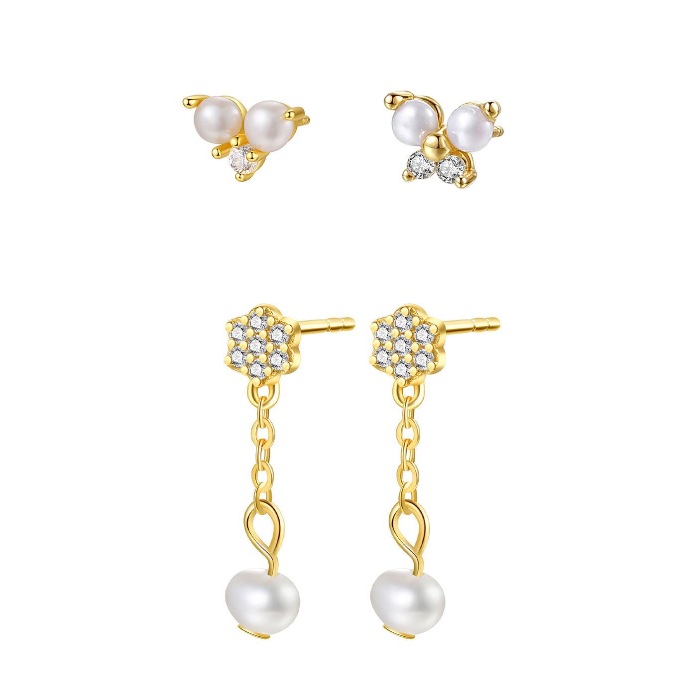 Set Pendientes Perla y Flor Plata de Ley 925