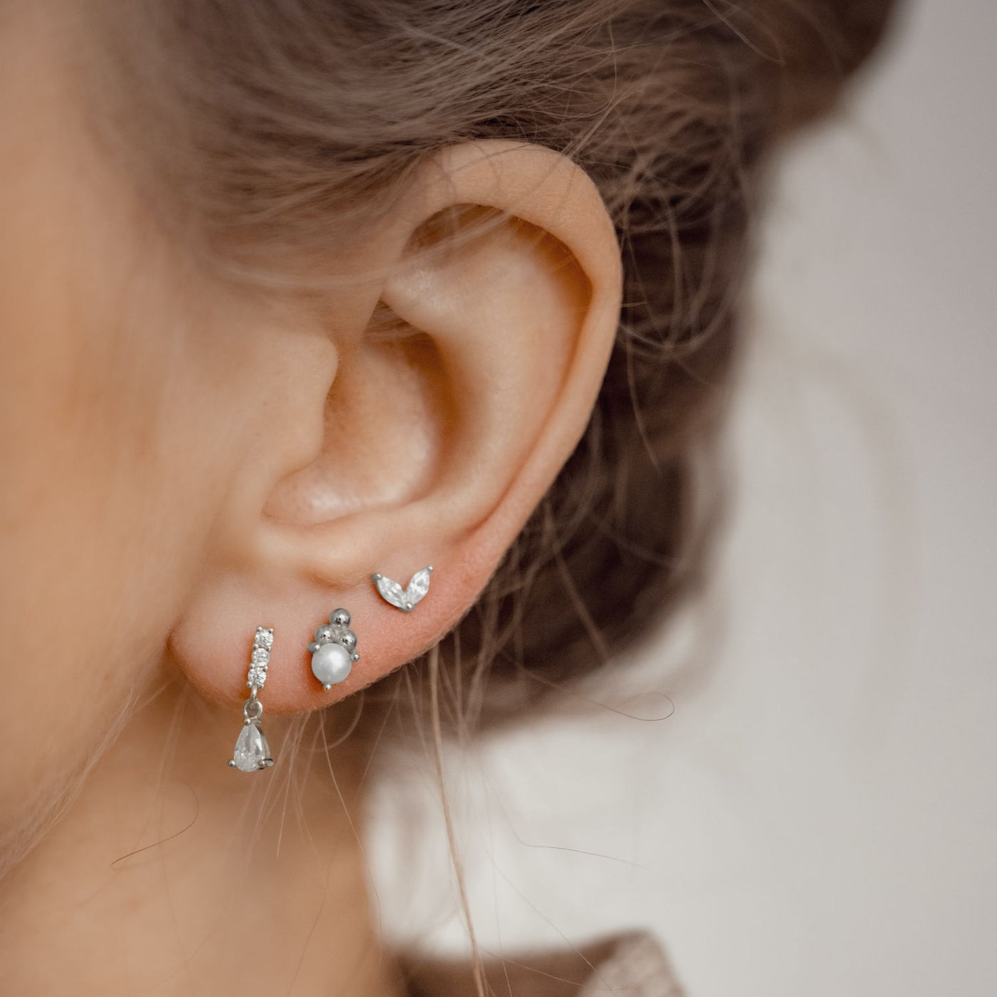 Ensemble Boucles d'Oreilles Gemme et Perle Sterling Argent