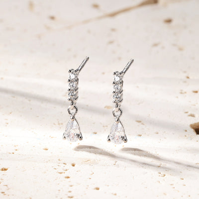 Boucles d’Oreille Gemmes Barre et Goutte Sterling Argent