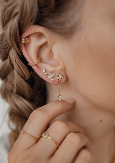 Gemstone Blossom Stud Earrings Sterling Silver Gold