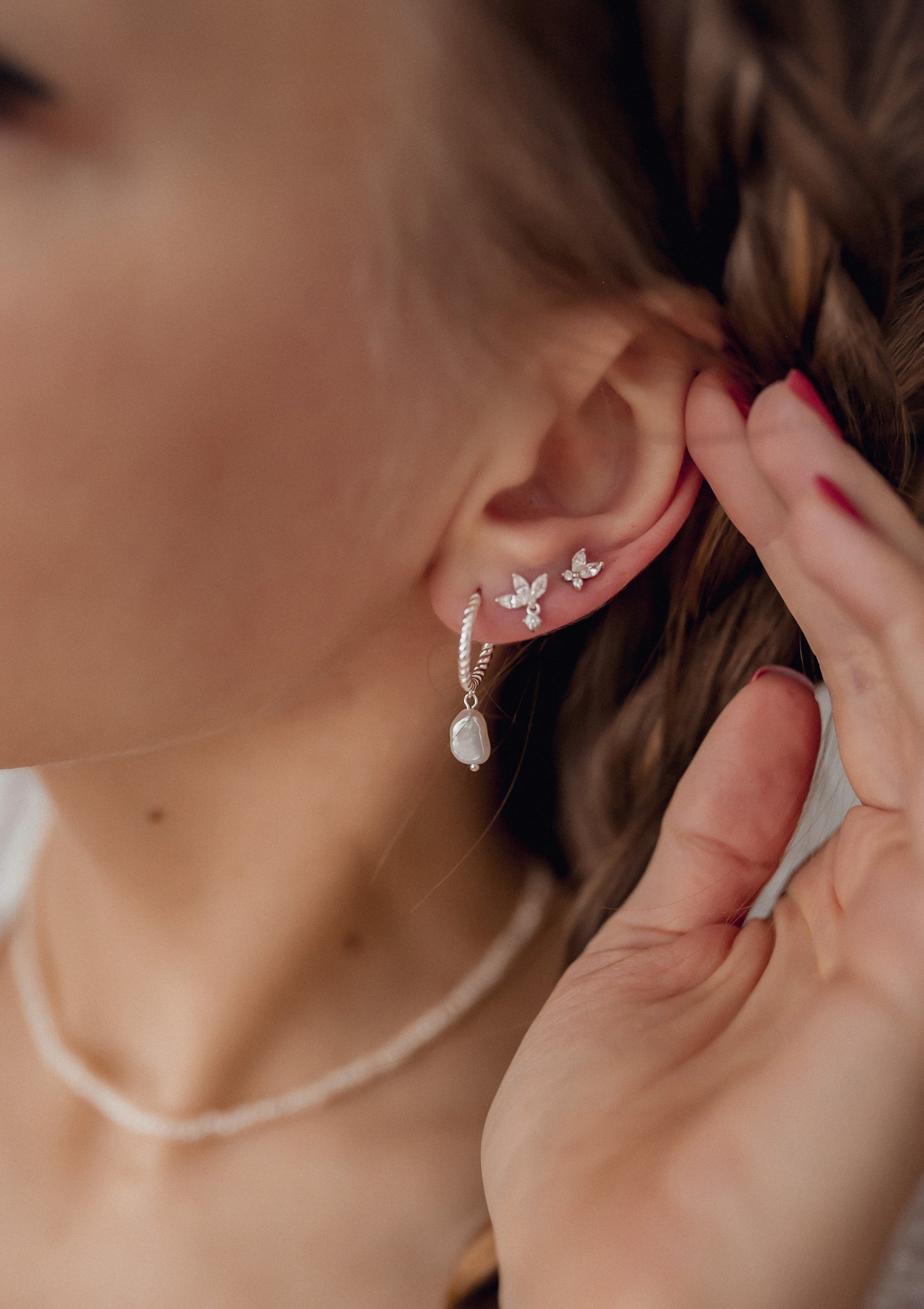 Pendientes de Botón Flor de Gema Plata de Ley 925