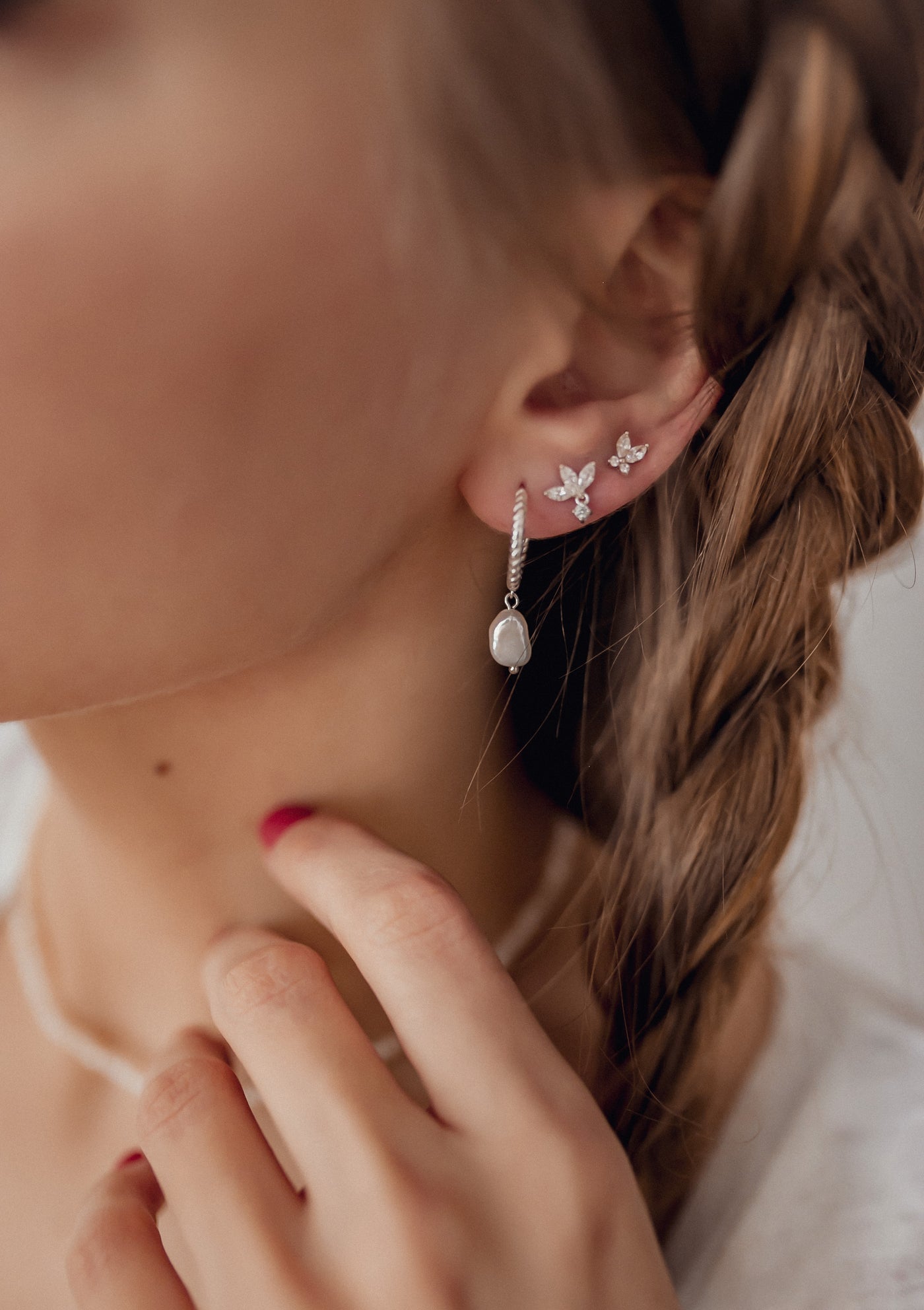 Pendientes de Botón Flor de Gema Plata de Ley 925