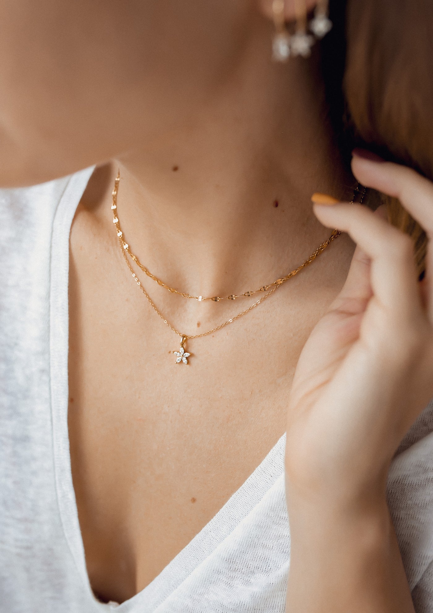 Gänseblümchen Kette mit Schmucksteinen Sterlingsilber in Gold