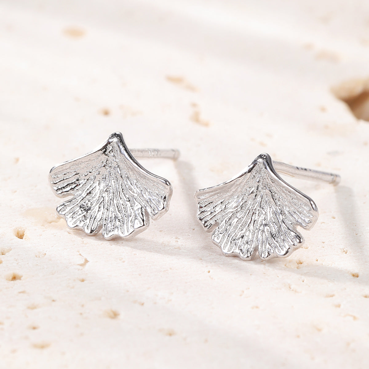 Boucles d’Oreilles Feuille Ginkgo Argent Sterling