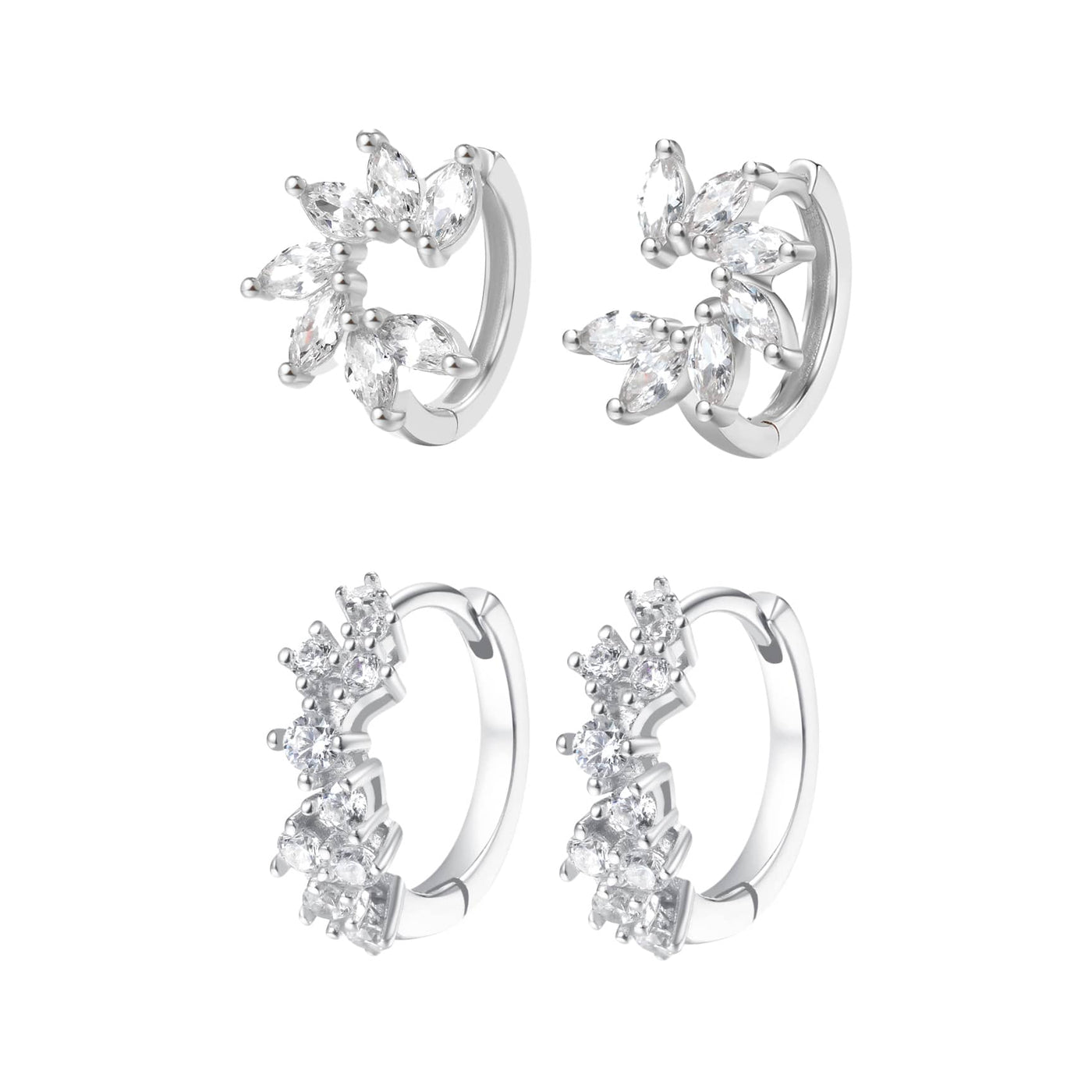 Ensemble Boucles d'Oreilles Duo Paillettes Argent Sterling