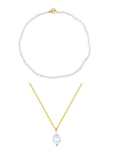 Gold Pearl Necklaces Sterling Silver Set