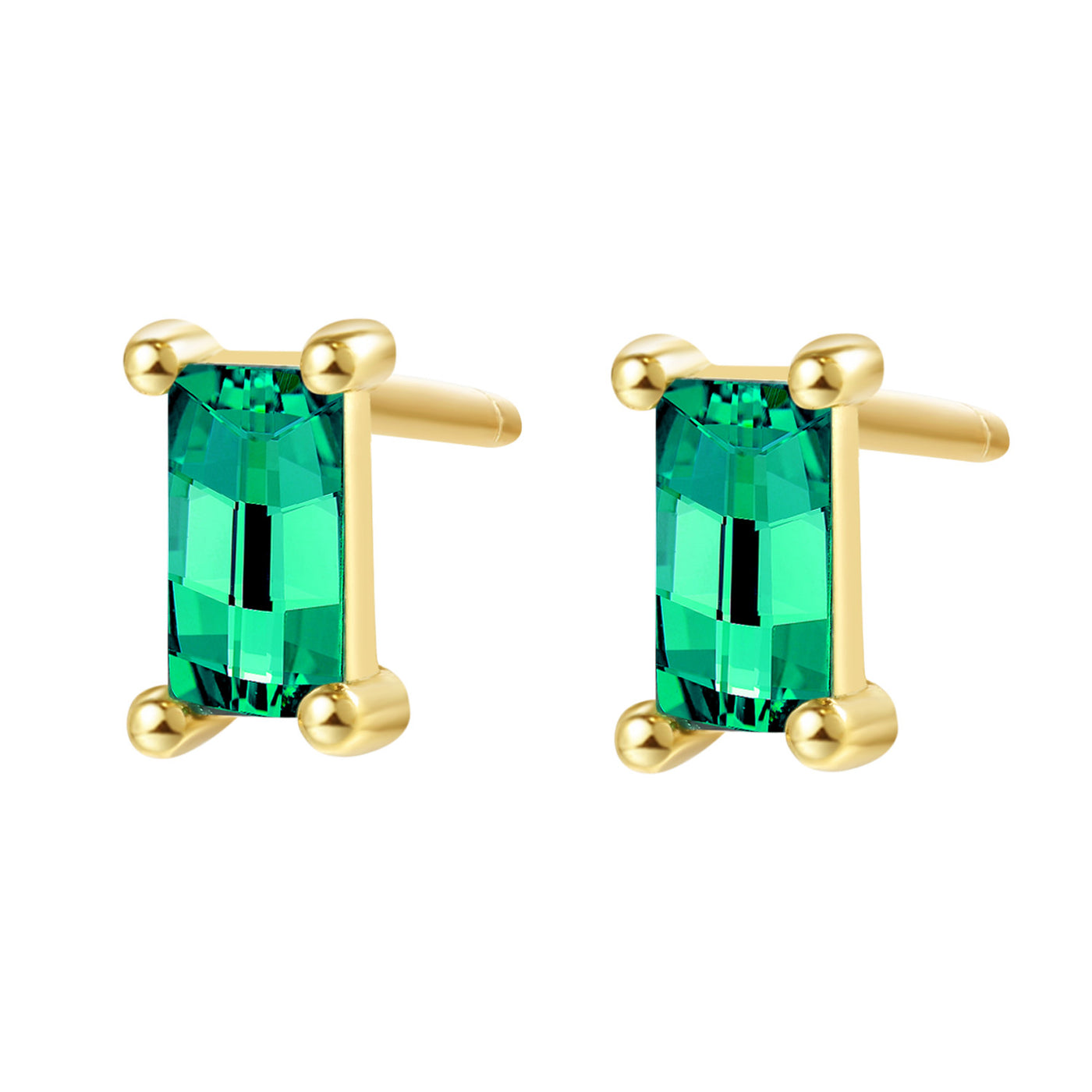 Clous d'Oreilles Pierre Précieusse Baguette Verte Argent Sterling en Or