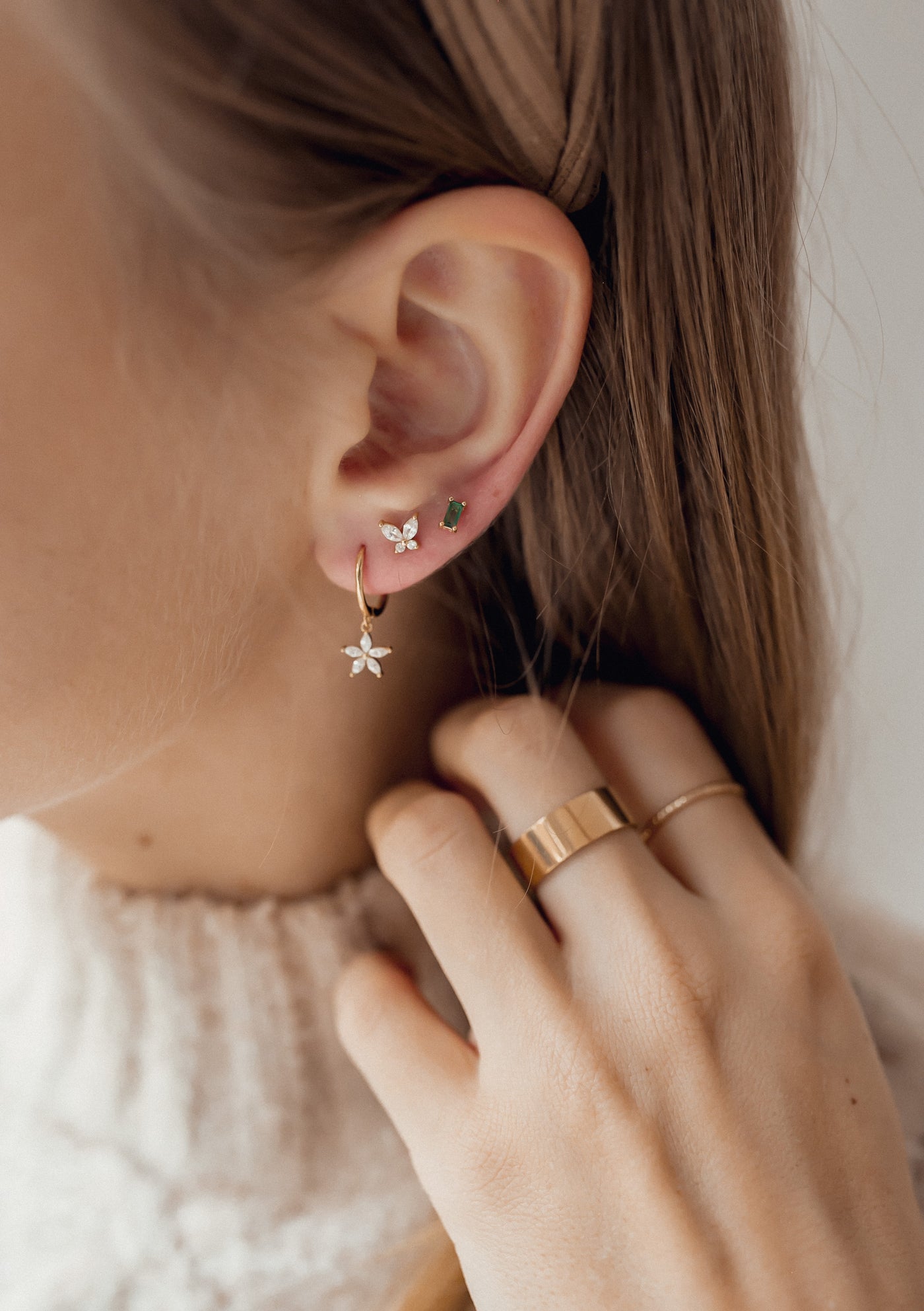 Ohrstecker Baguette mit Grünen Schmucksteinen Sterlingsilber in Gold