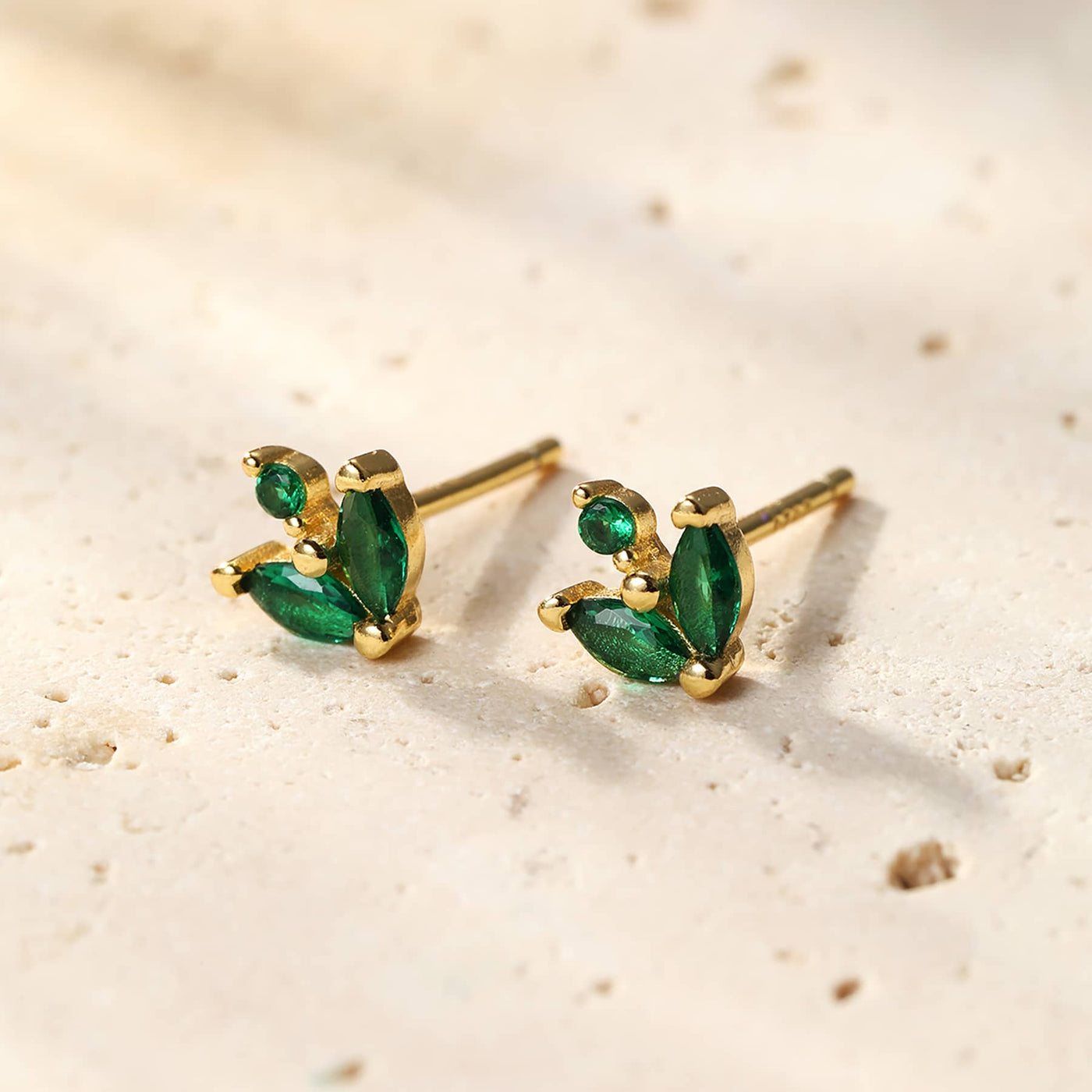 Green Gemstone Firefly Stud Earrings Sterling Silver