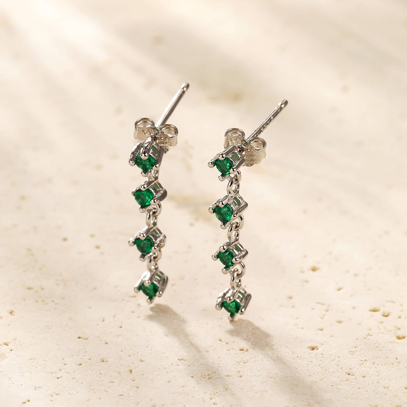 Green Gemstone Quartet Stud Earrings Sterling Silver