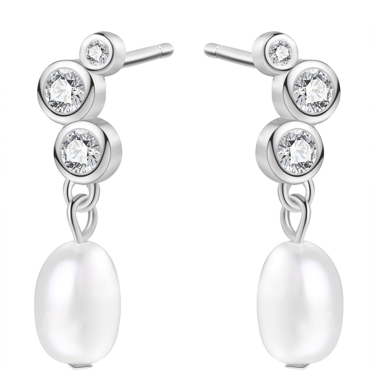 Hanging Pearl Drop Stud Earrings Sterling Silver