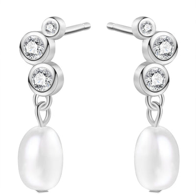 Hanging Pearl Drop Stud Earrings Sterling Silver