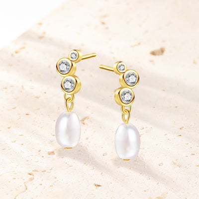 Hanging Pearl Drop Stud Earrings Sterling Silver