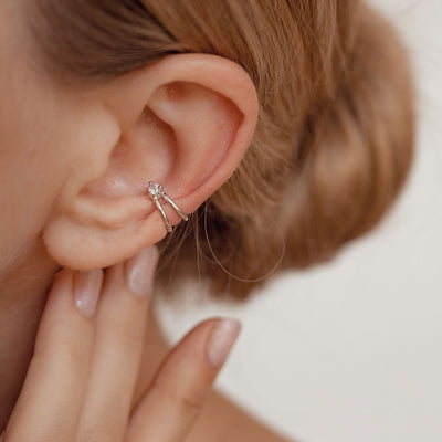 Holding Gem Ear Cuff Sterling Silver