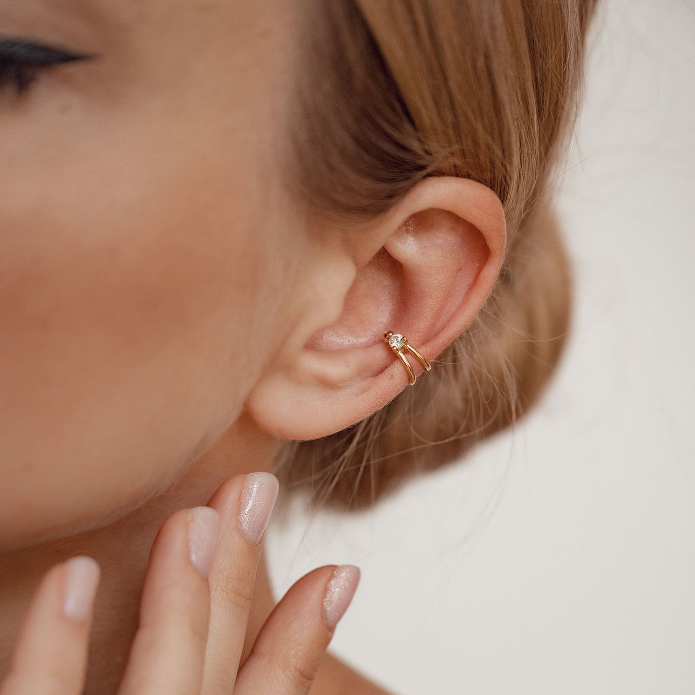 Holding Gem Ear Cuff Sterling Silver Gold