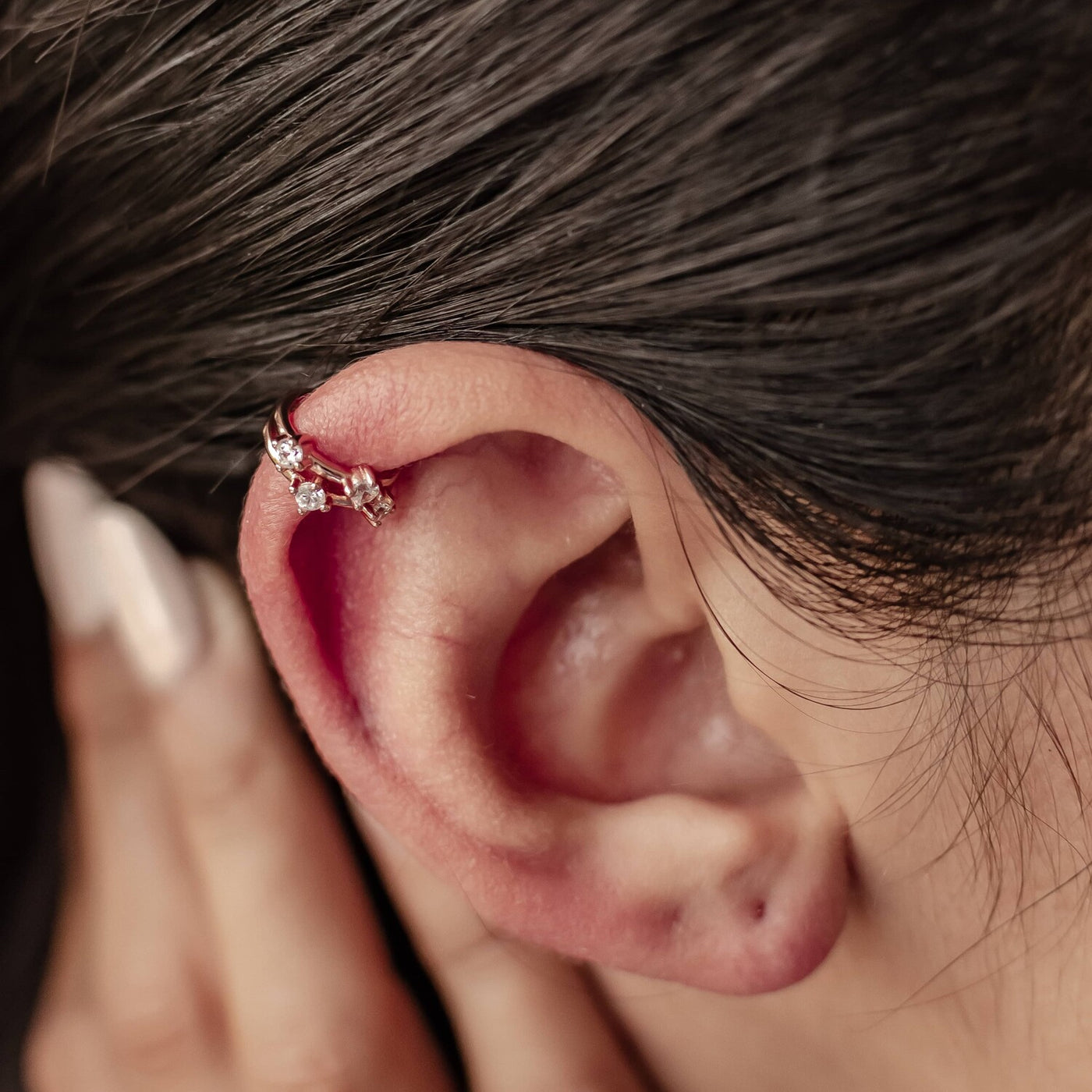 Band Ear Cuff Ohrring mit Zirkoniasteinen Sterlingsilber in Gold