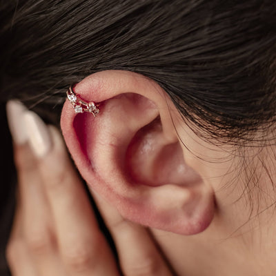 Band Ear Cuff Ohrring mit Zirkoniasteinen Sterlingsilber in Gold