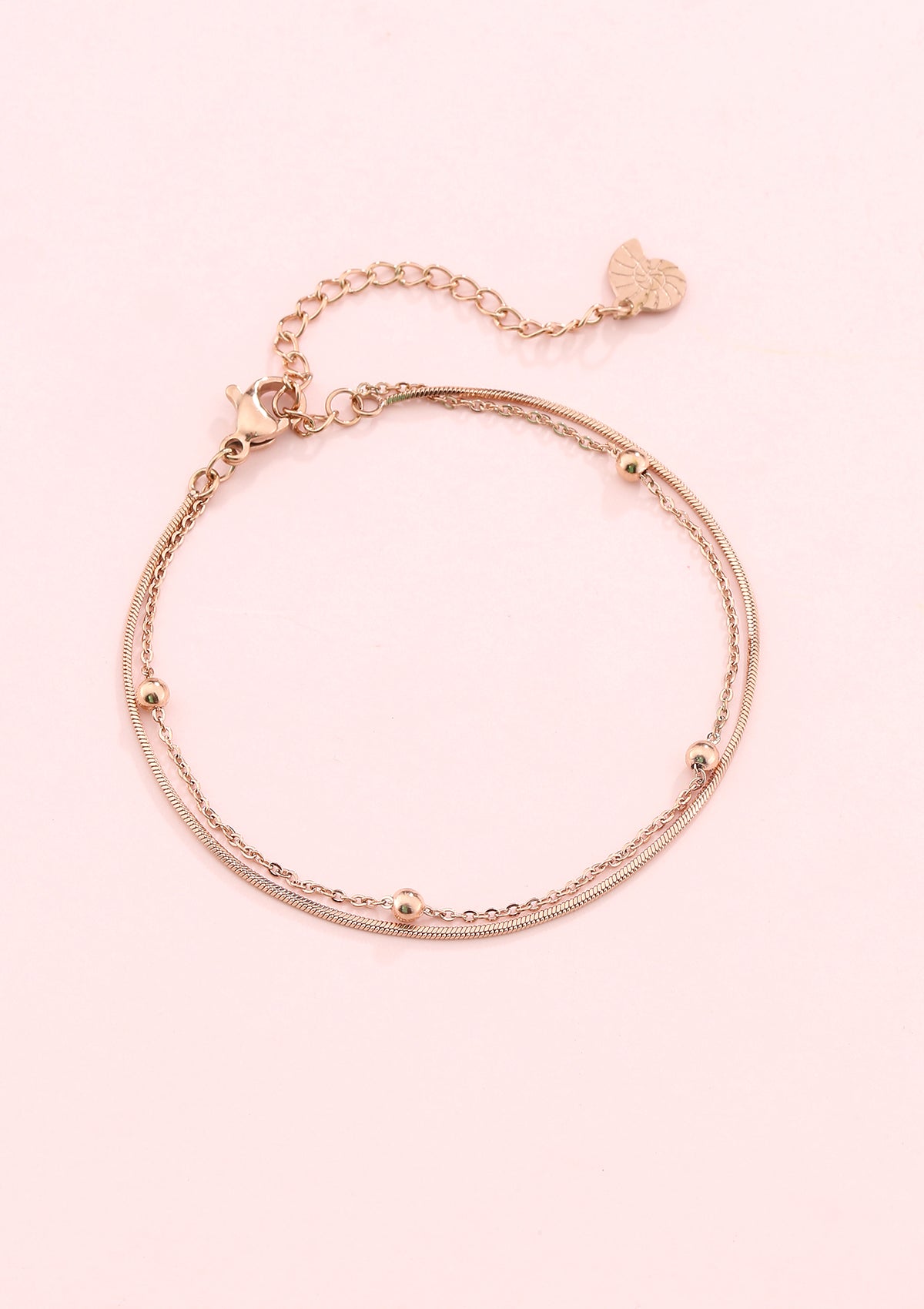 Brazalete de Cadena con Bolitas a Capas en Oro Rosa