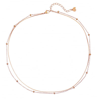 Layered Bobble Chain Necklace Rose Gold