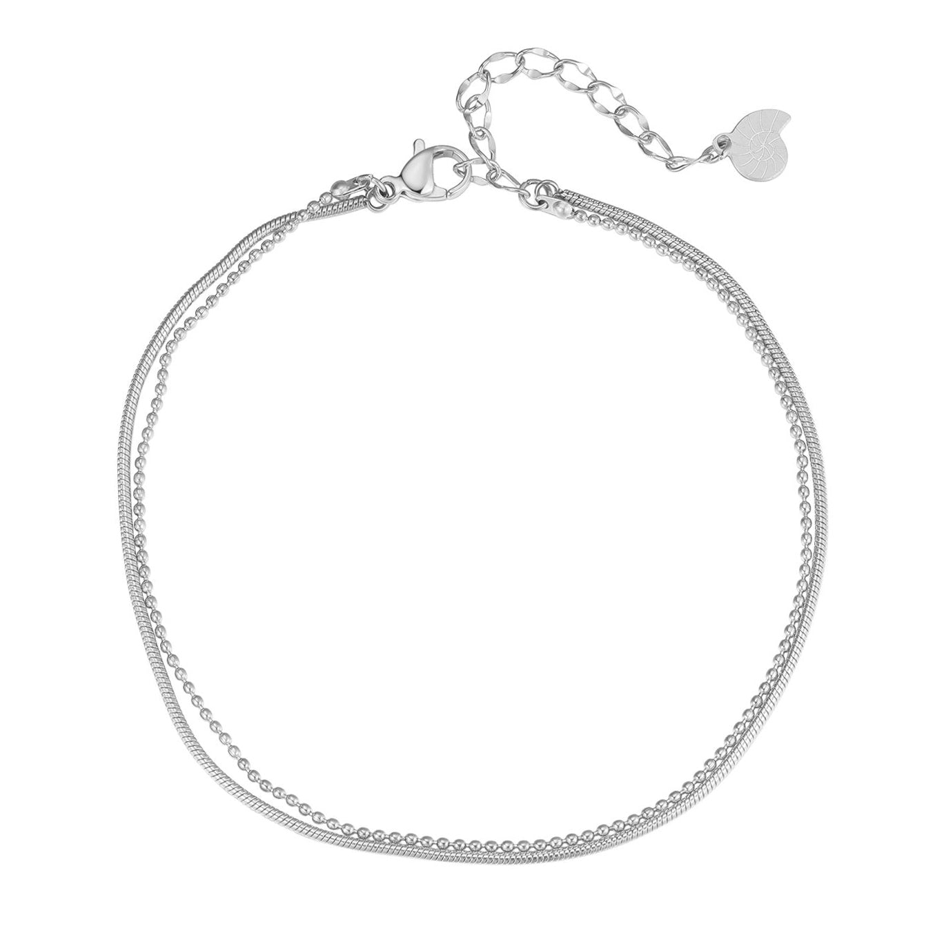 Bracelet de Cheville Cha ne Duo Serpent et Bobble en Argent