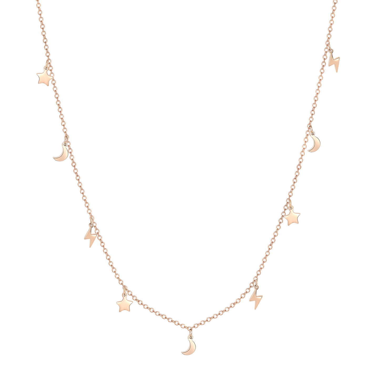 Collier Eclair Etoile Lune en Or Rose