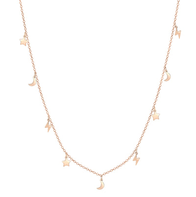 Collier Eclair Etoile Lune en Or Rose