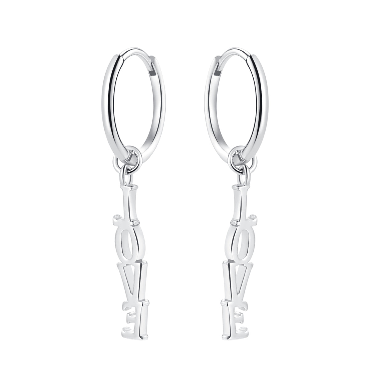 LOVE Charm Hoop Earrings Sterling Silver