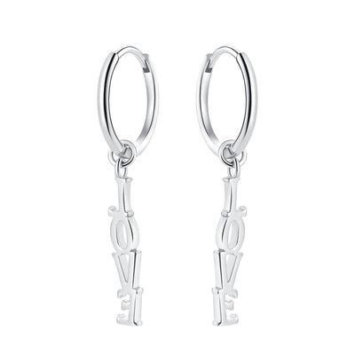 LOVE Charm Hoop Earrings Sterling Silver