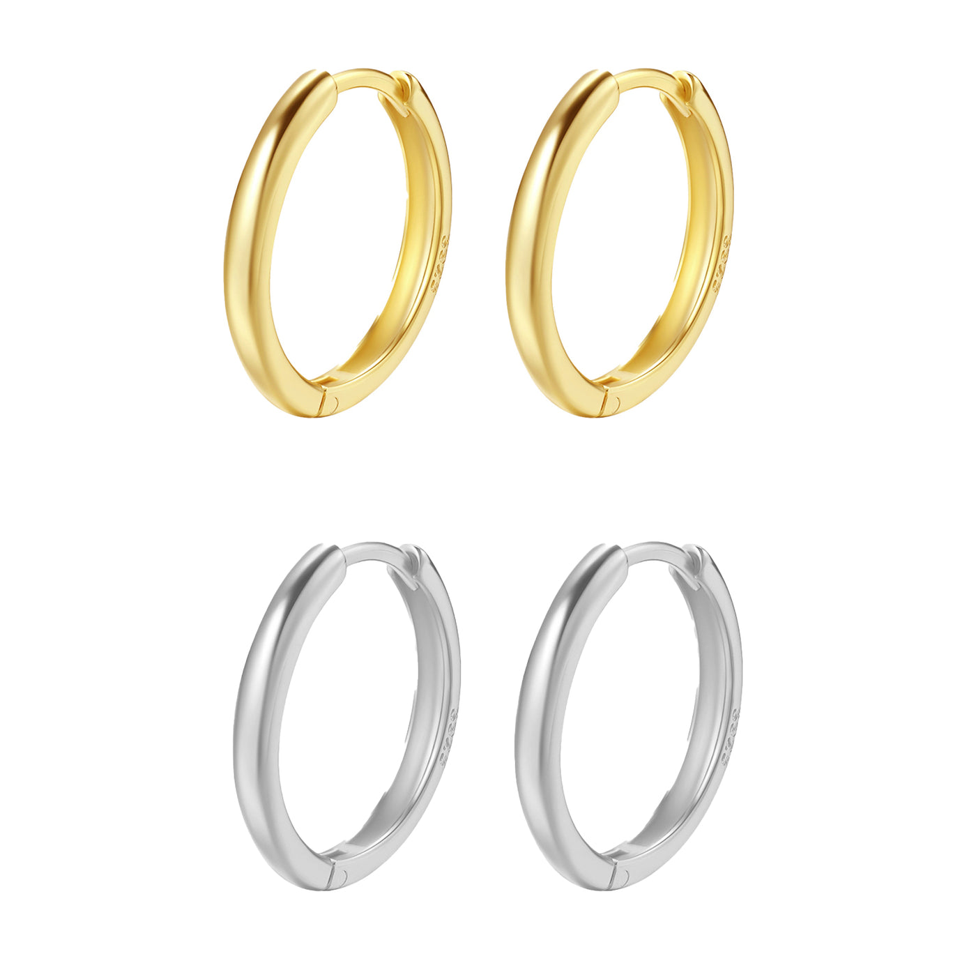 Mid Plain Hoop Earring Set Sterling Silver