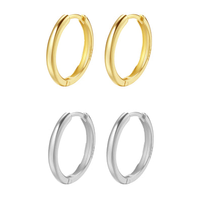 Mid Plain Hoop Earring Set Sterling Silver