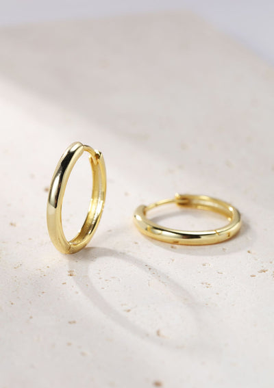 Mid Plain Hoop Earrings Sterling Silver Gold