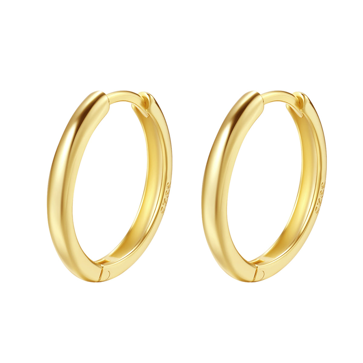 Mid Plain Hoop Earrings Sterling Silver Gold