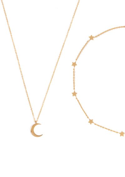 Ensemble Collier Etoile et Lune en Or