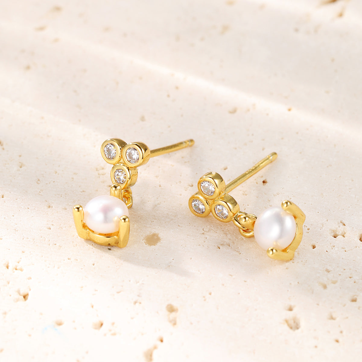 Nest Pearl Stud Earrings Sterling Silver Gold