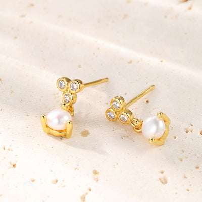 Nest Pearl Stud Earrings Sterling Silver Gold