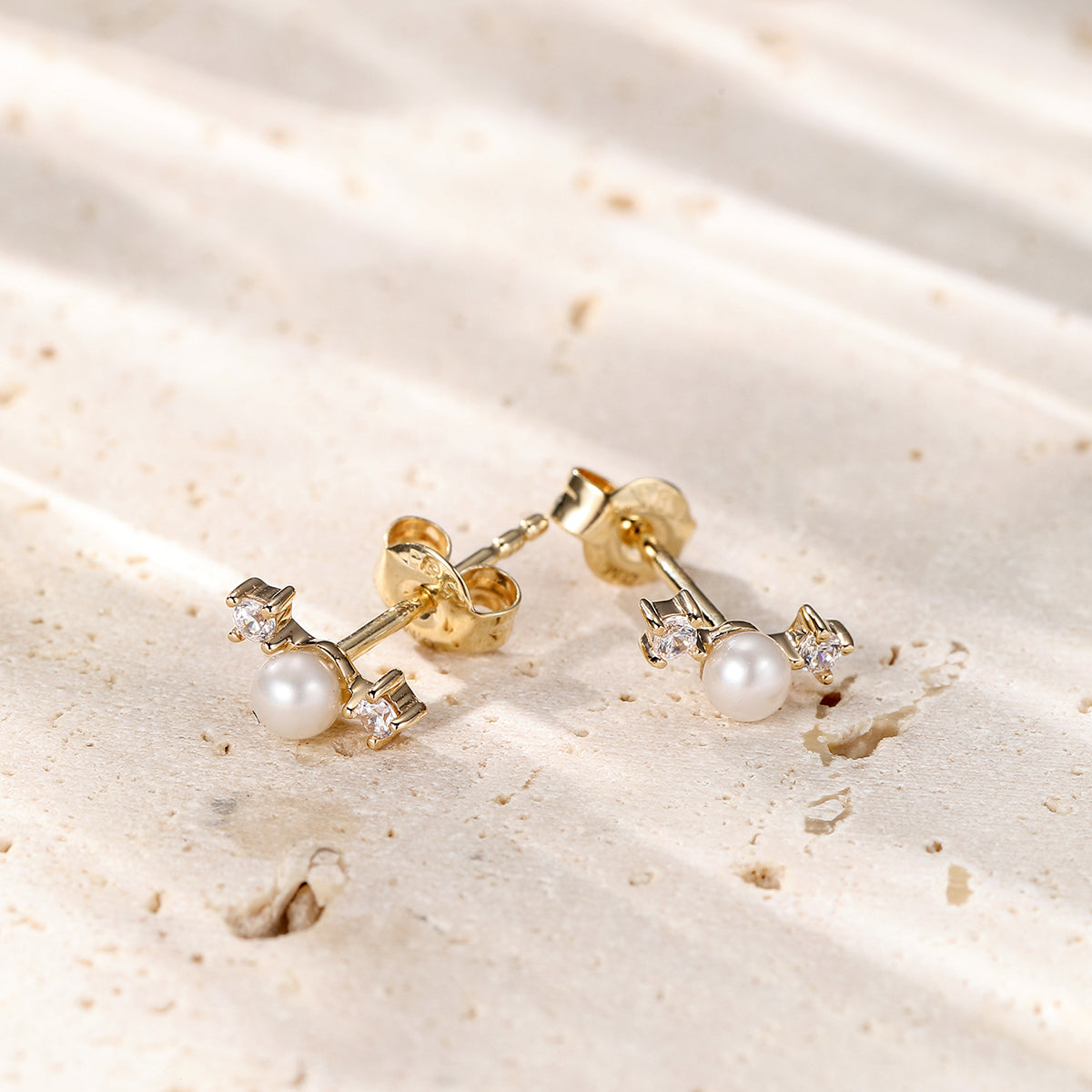 New Beginnings Pearl Stud Earrings 14K Gold