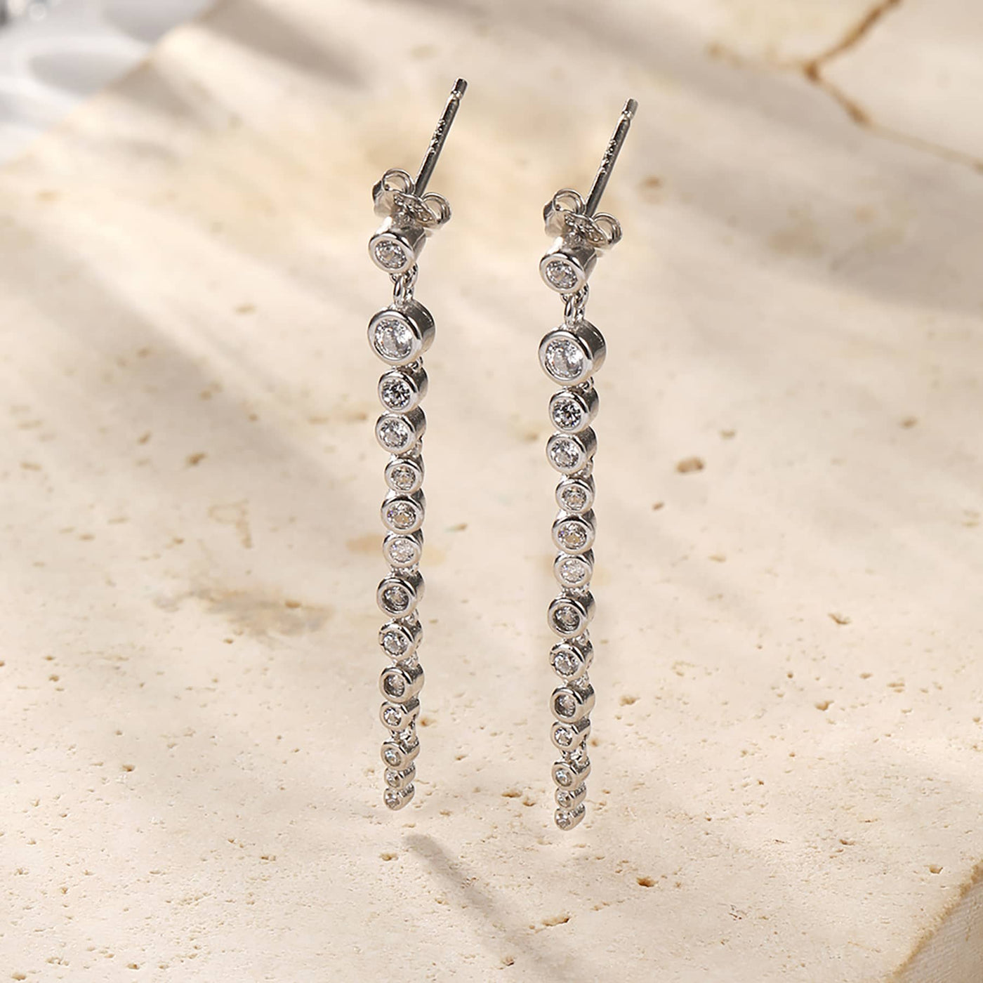 Orb Chain Drop Stud Earring Sterling Silver