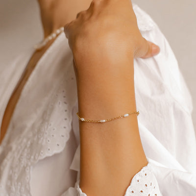 Pearl Chain Bracelet Sterling Silver Gold