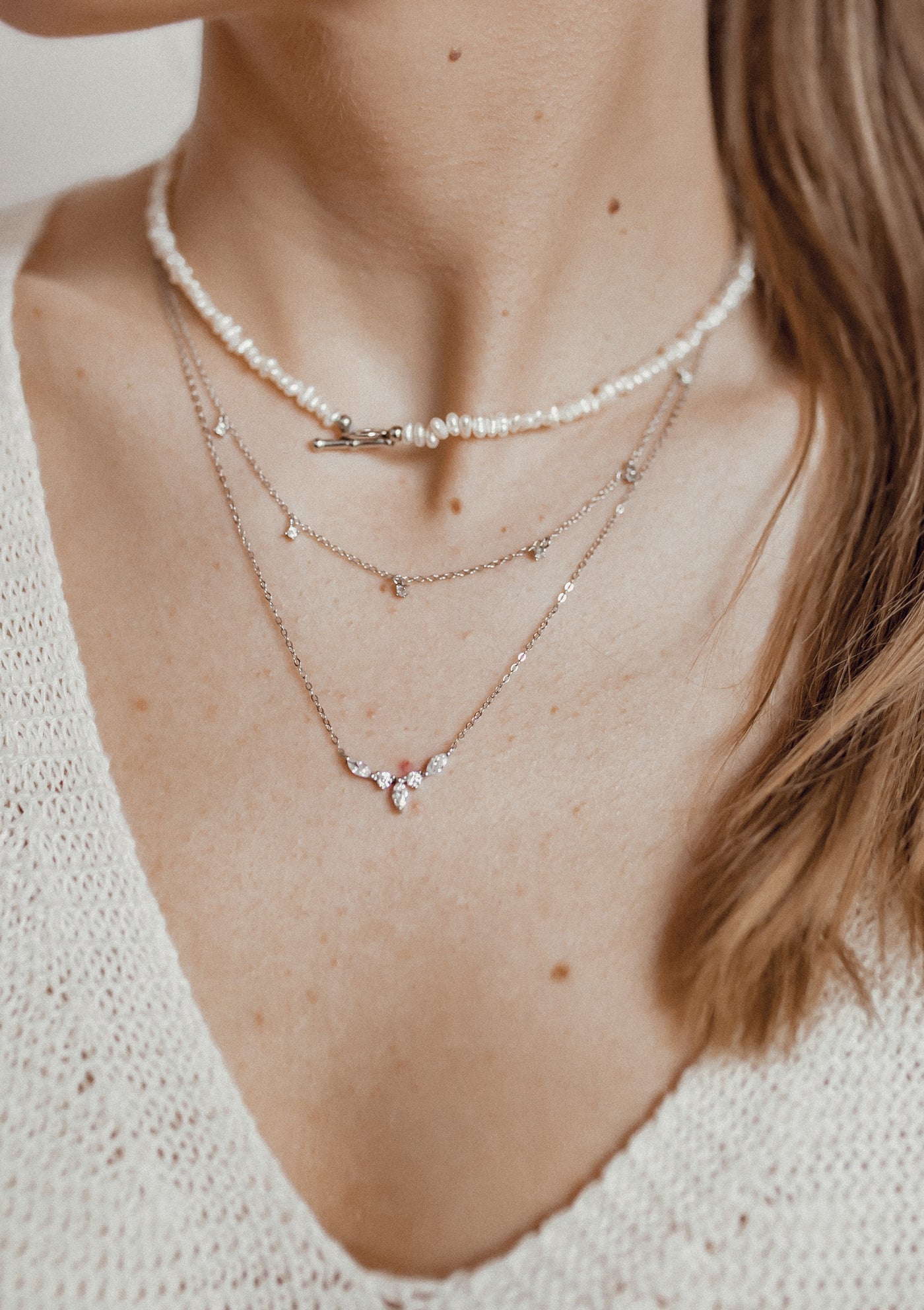 Pearl Heart Sterling Silver Clasp Choker Necklace