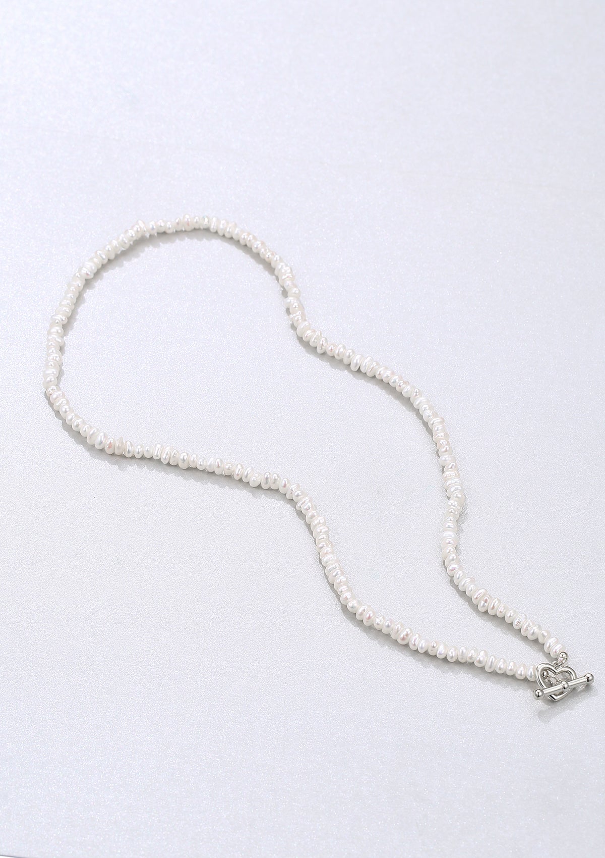 Pearl Heart Sterling Silver Clasp Choker Necklace