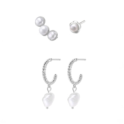 Ensemble Boucles d'Oreilles et Creoles Perle Sterling Argent