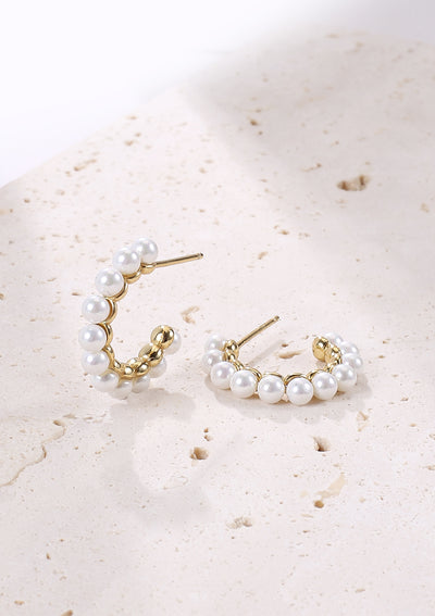 Pearl Hoop Earrings Sterling Silver Gold