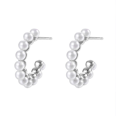 Pearl Hoop Earrings Sterling Silver