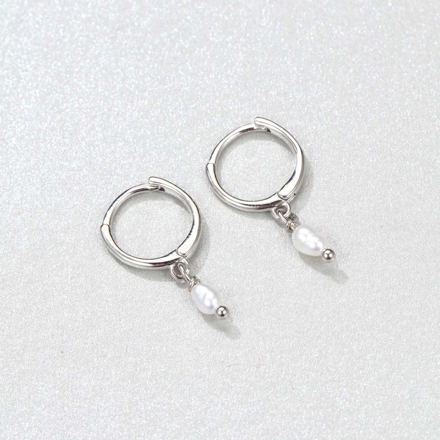 Pearl Huggie Earrings Sterling Silver