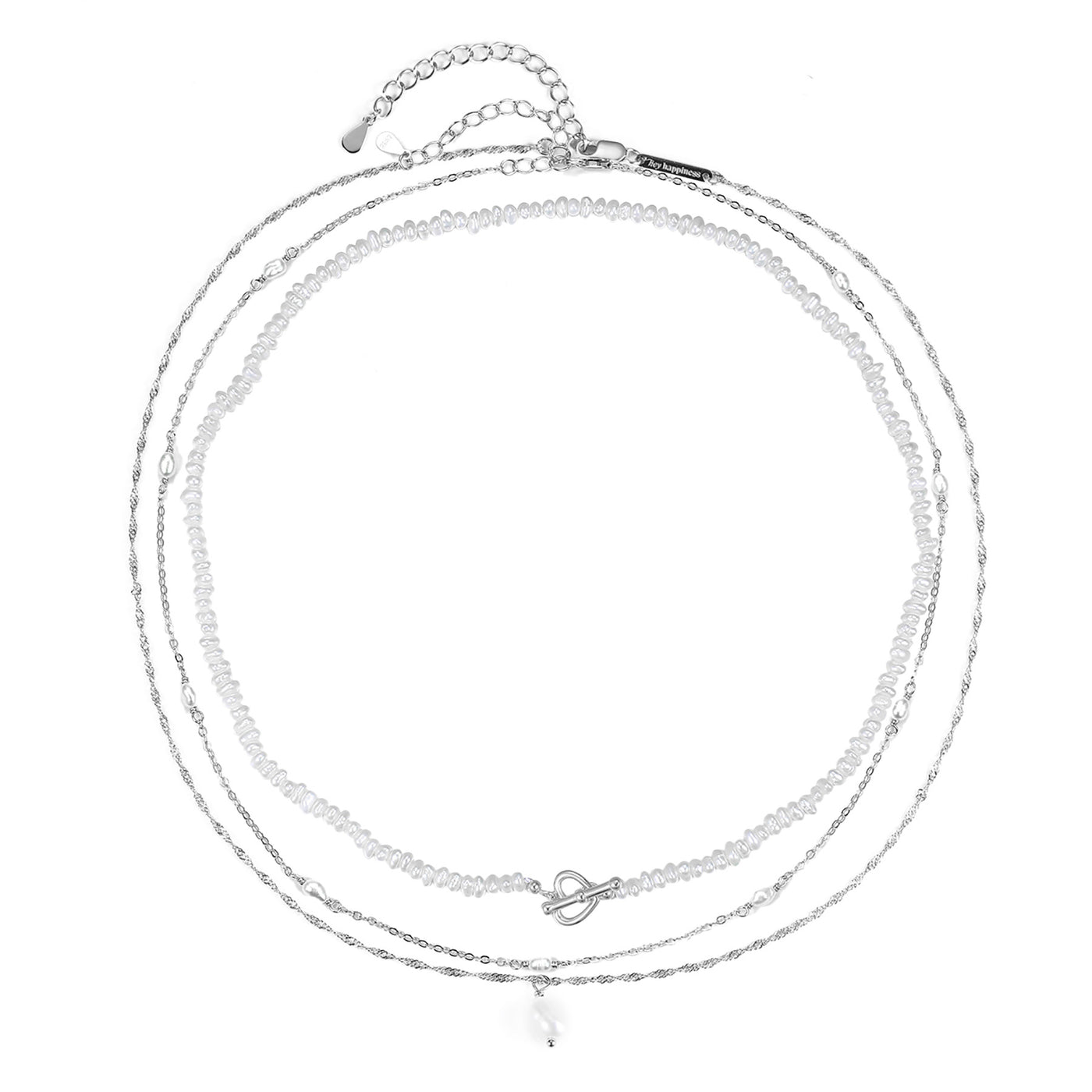 Ensemble Multi Rangs Colliers Perle Argent Sterling